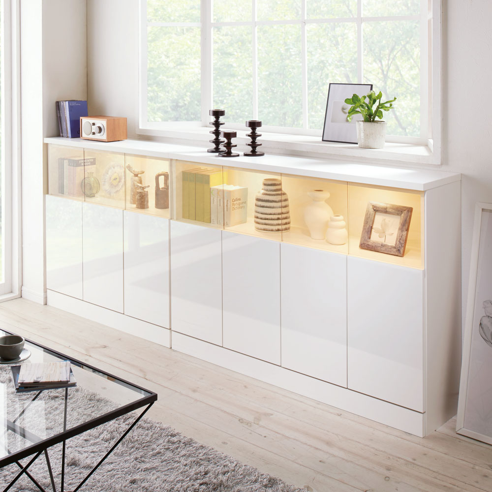 dinos（ディノス） 【完成品】LED付きギャラリー収納本棚 幅90奥行29.5