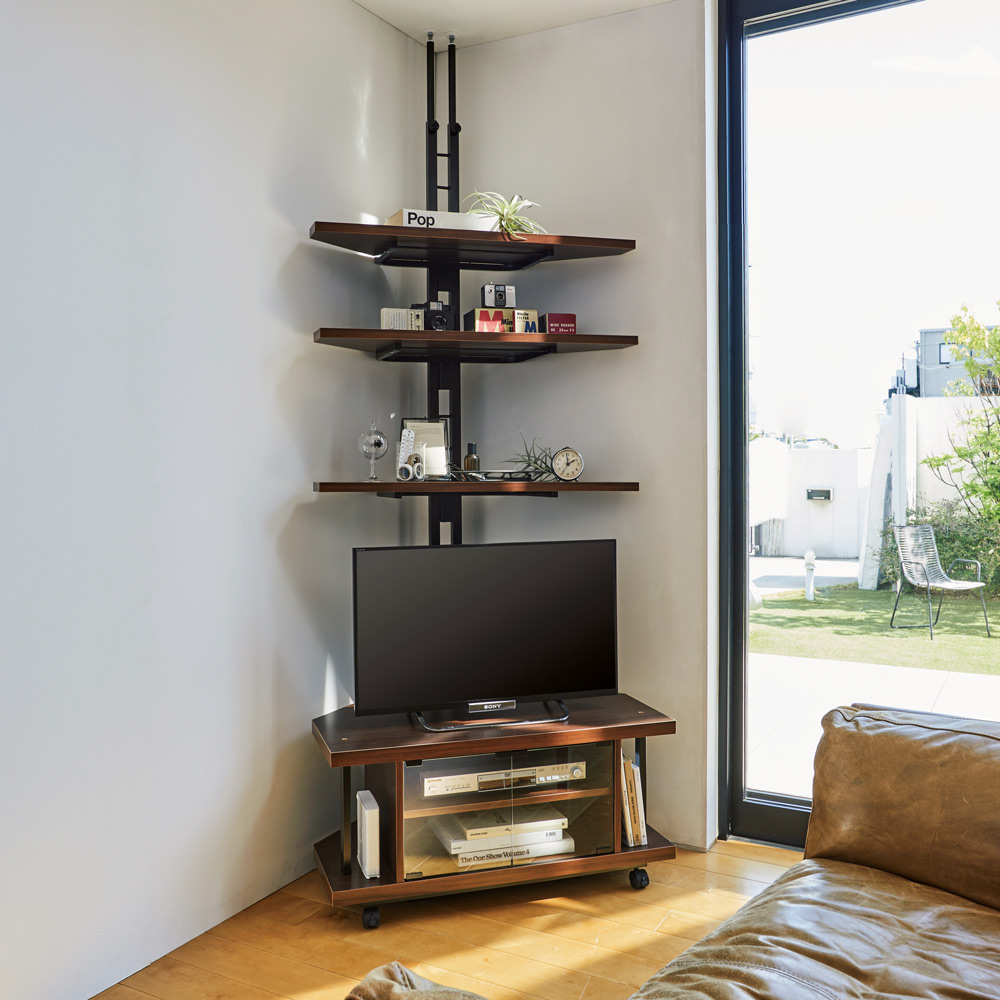 dinos（ディノス） 突っ張り式コーナー用ラック 幅90cm・3段 【テレビ