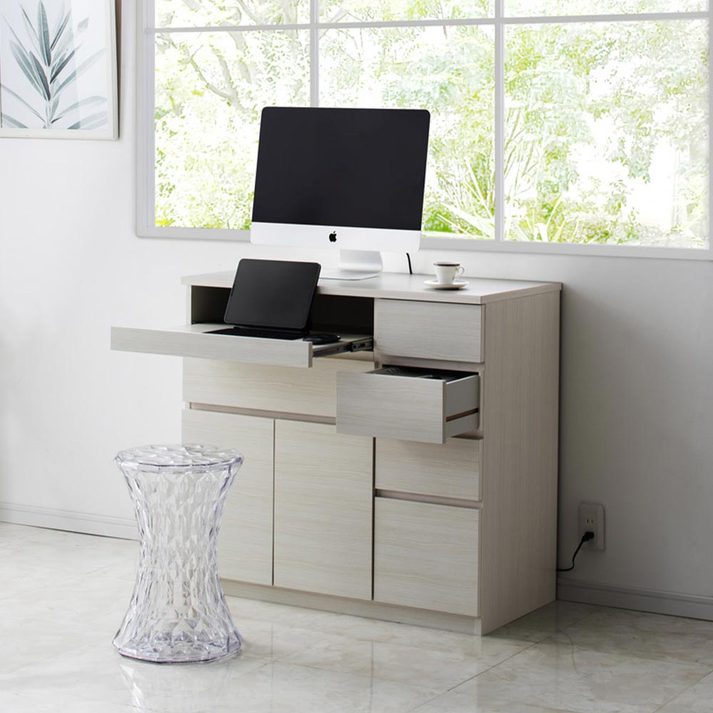 新品　dinos ディノス　ホテルライク デスク チェスト キャビネット 完成品 dinos（ディノス） テレワークにも最適 北欧スタイルリビング収納