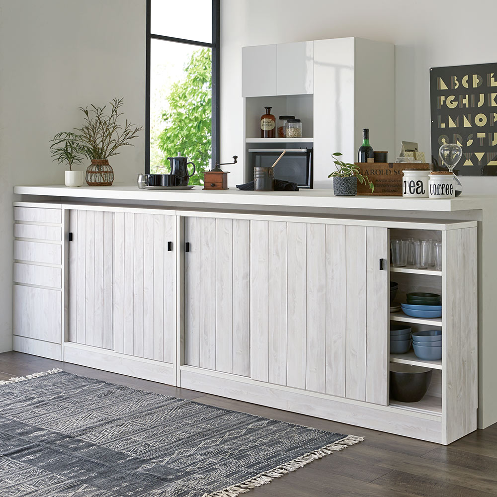 dinos（ディノス） ヴィンテージ調ホワイト木目カウンター下収納庫 幅