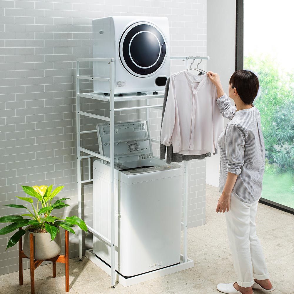 新品 乾燥機ラック 洗濯機 乾燥機ランドリー洗濯収納 洗濯用品 分解型 ブラック dinos（ディノス） 洗濯物が干せて乾燥機も置ける 頑丈で揺れにくい