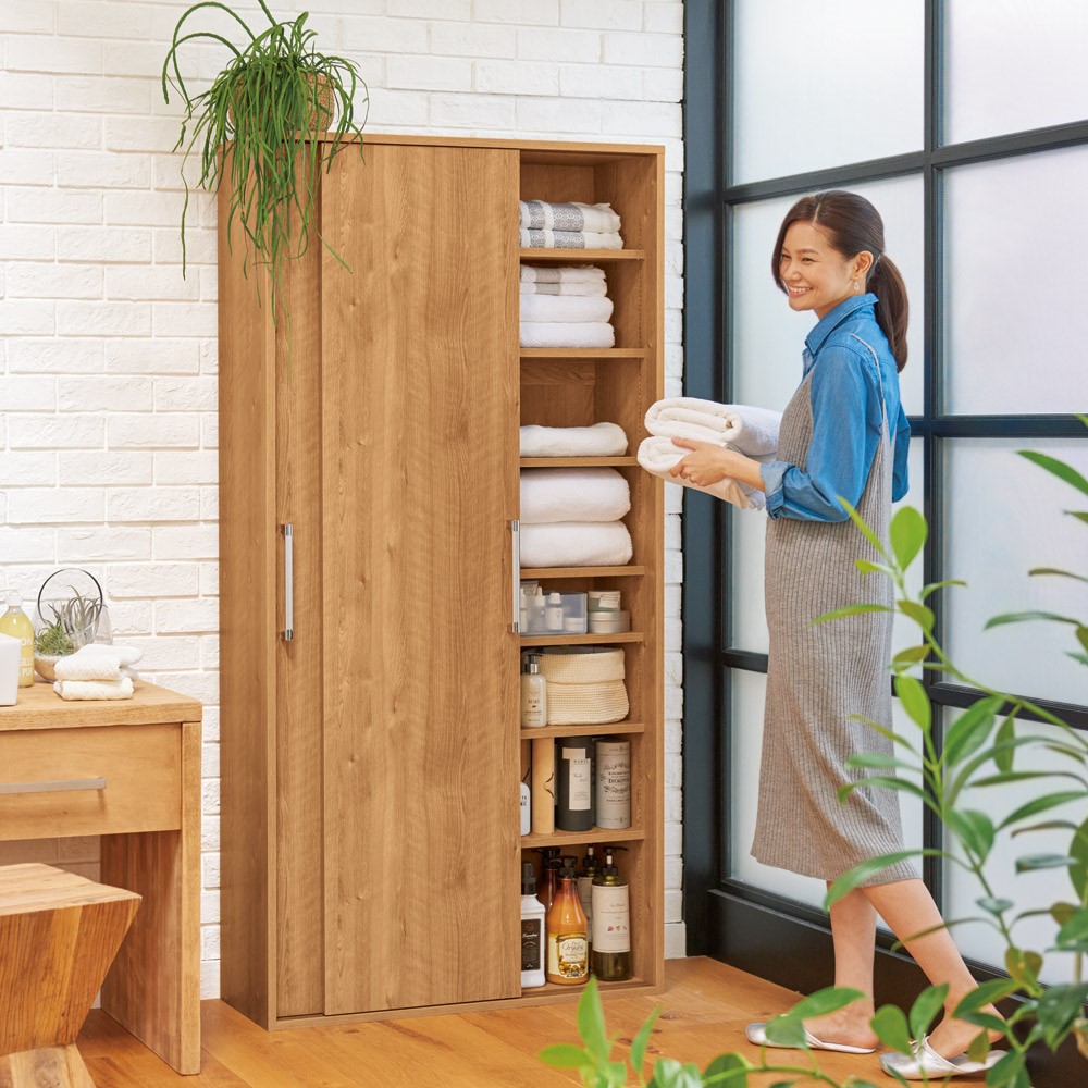 ディノス　ハウスキーピング収納庫　収納家具 dinos（ディノス） すっきり隠せる薄型引き戸収納庫 幅90cm トイレ