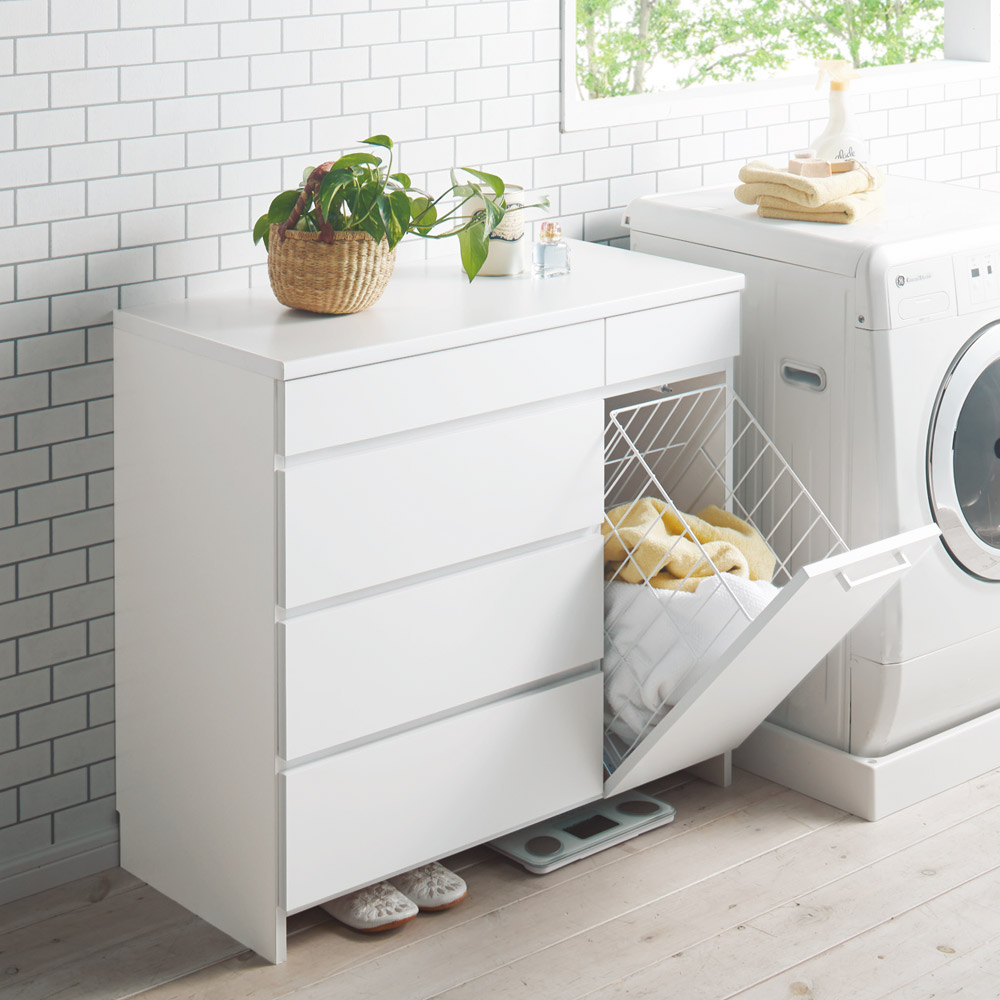 dinos（ディノス） 組立不要 隠せる脱衣カゴ付きサニタリーチェスト