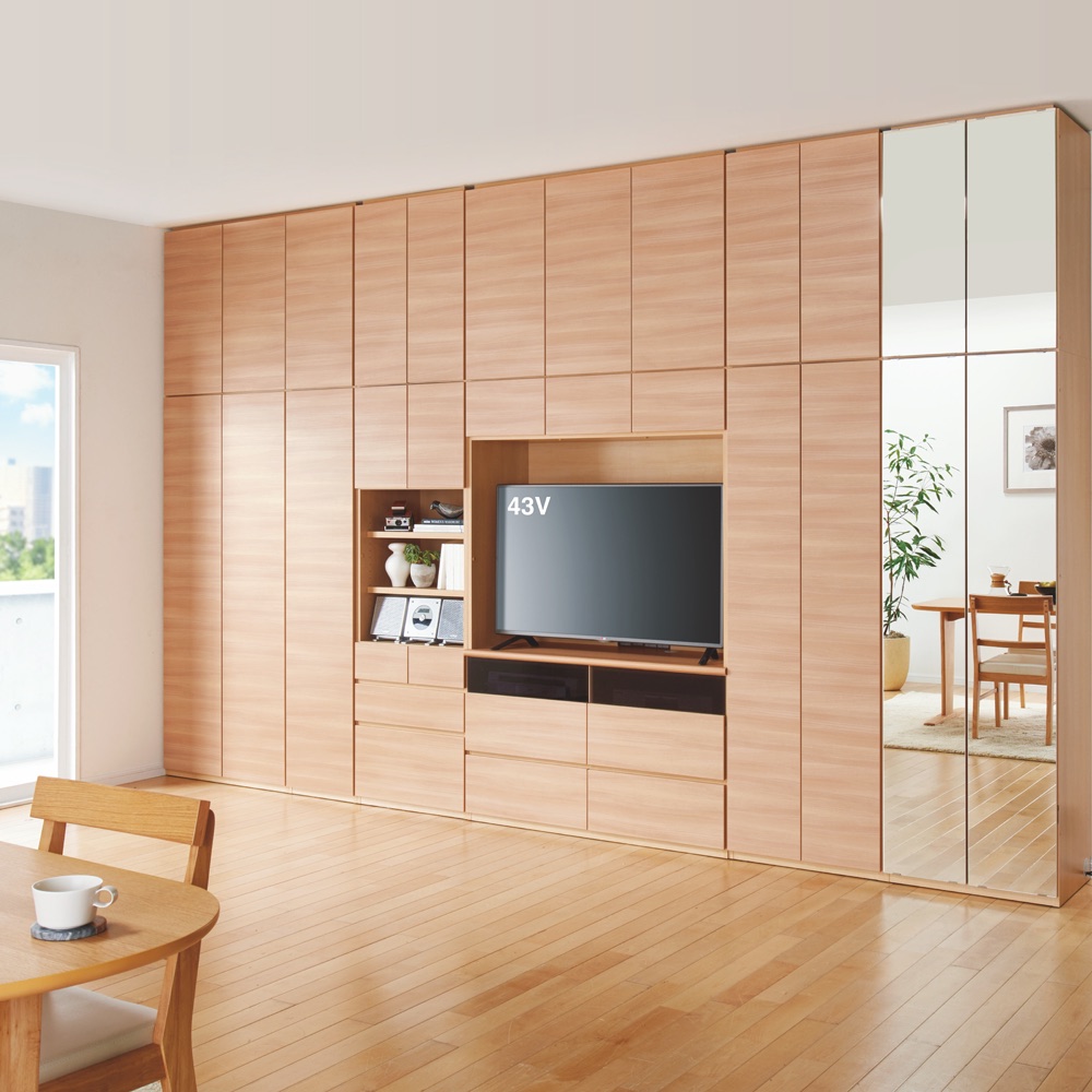 壁面収納 テレビ台 デスク付 国産 ウォールナット調 総額40万超 オーダー家具 壁面収納 テレビ台 デスク付 国産 ウォールナット調 総額40万超