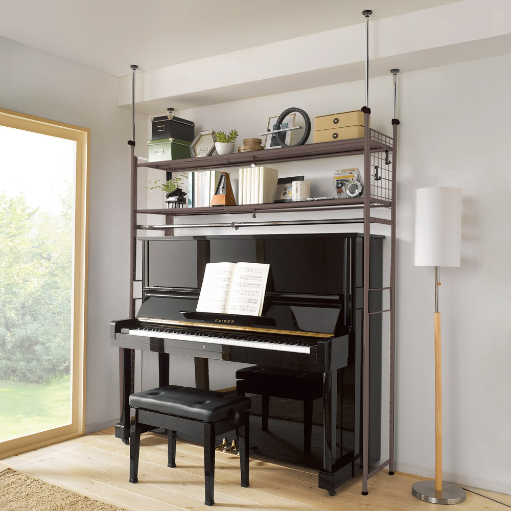 ピアノ上収納 頑丈スチールラック白 103～160㌢ 突っ張り 可動式伸縮ラック ピアノ上収納 頑丈スチールラック白 103～160㌢ 突っ張り 可動式伸縮