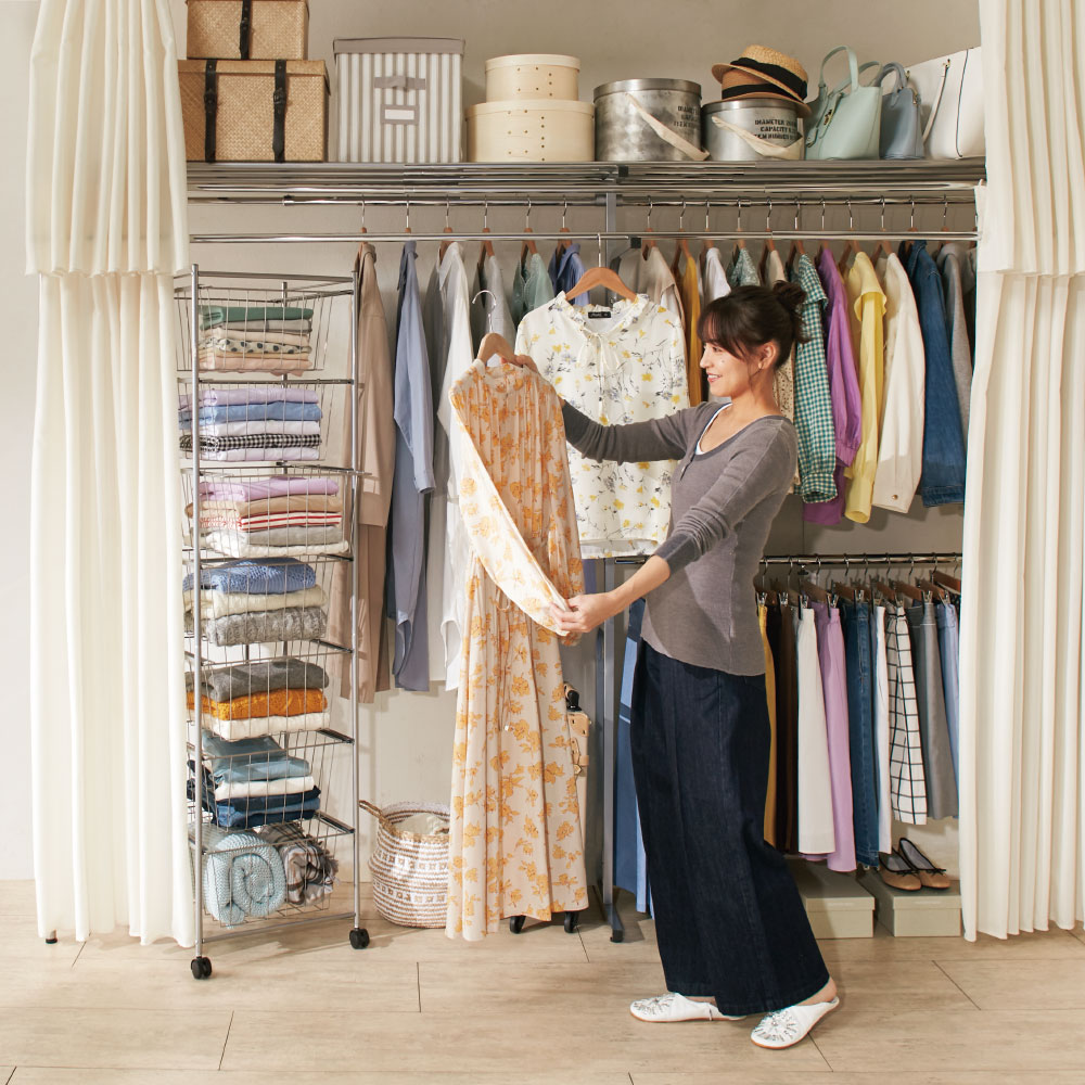 dinos（ディノス） ワードローブ 奥行53cm 上下カーテン付き突っ張り