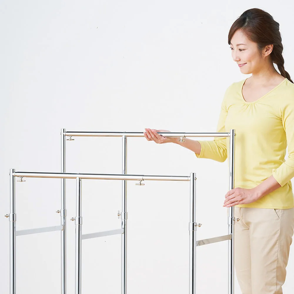 dinos ディノス 幅と高さが伸縮する 頑丈ハンガー 幅と高さが変えられるプロ仕様頑丈ハンガー 上下2段掛け付き シングル