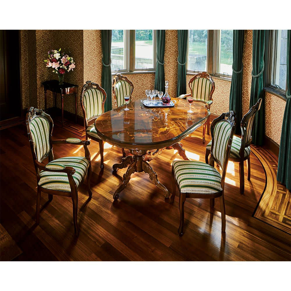 テーブル 机 丸テーブル イタリアン クラシック ヨーロピアン アンティーク イタリア製 象がんオーバルダイニングテーブル 幅172.5cm  826102