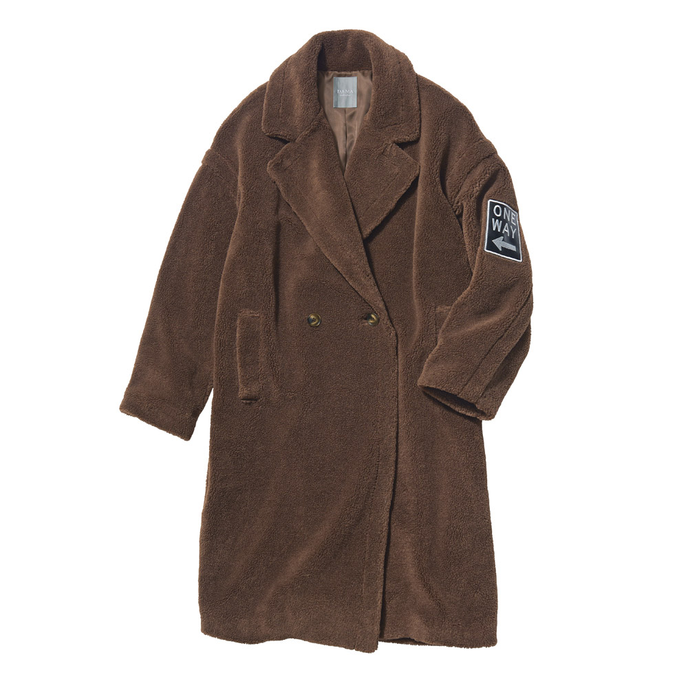 ワッペン付き ボア チェスターコート コート ロングコート A31901 dinos（ディノス） ワッペン付き ボア チェスターコート コート ロング