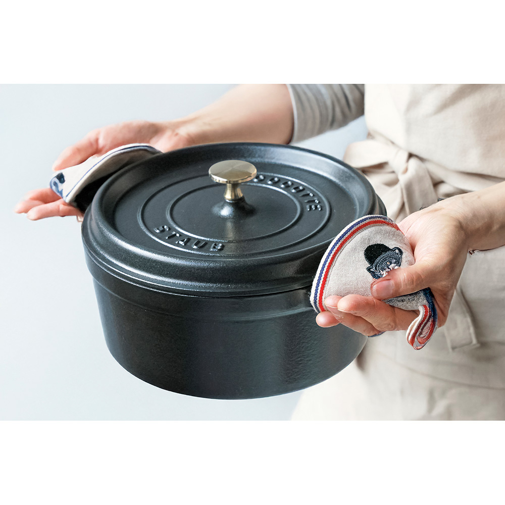 【新品未使】STAUB ラココット 26cm 黒 ノブミトン付 dinos（ディノス） ミトン ストウブ 鍋つかみ ノブミトン コンパクト