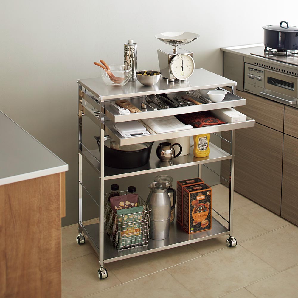 dinos（ディノス） ステンレス作業台ワゴン 引き出し2杯タイプ 幅50cm