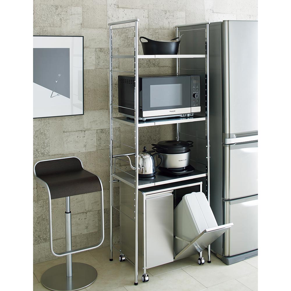 dinos（ディノス） ステンレス棚ダストボックス上幅伸縮ラック 棚3段