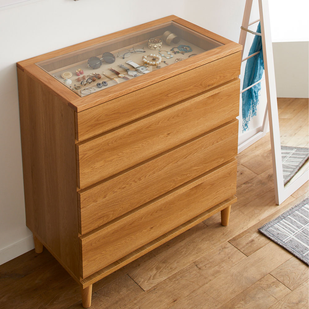 dinos（ディノス） 北欧ジュエリー収納付チェスト ロータイプ 幅80cm