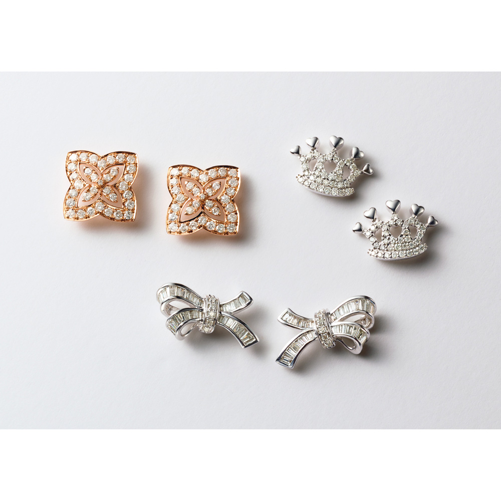 dinos（ディノス） K18WG 1ctバゲットダイヤ リボン ピアス ジュエリー