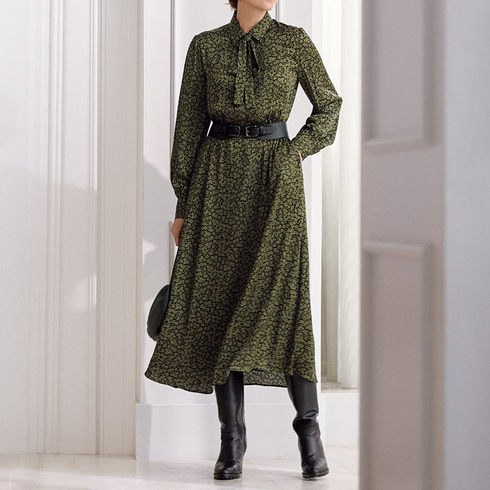 dinos（ディノス） イタリア素材 花柄ボウタイワンピース ファッション