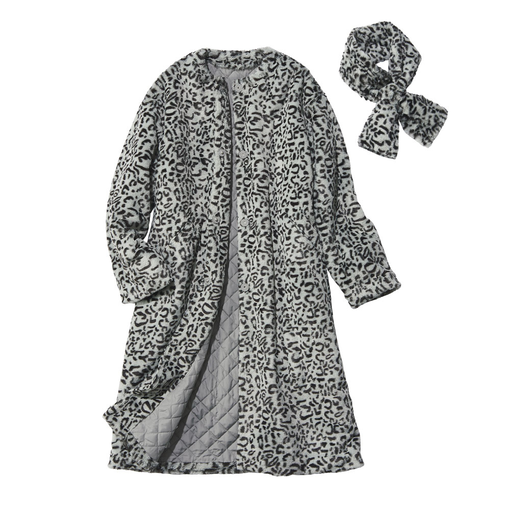 dinos（ディノス） マフラー付き アニマル柄 フェイクファーコート（中