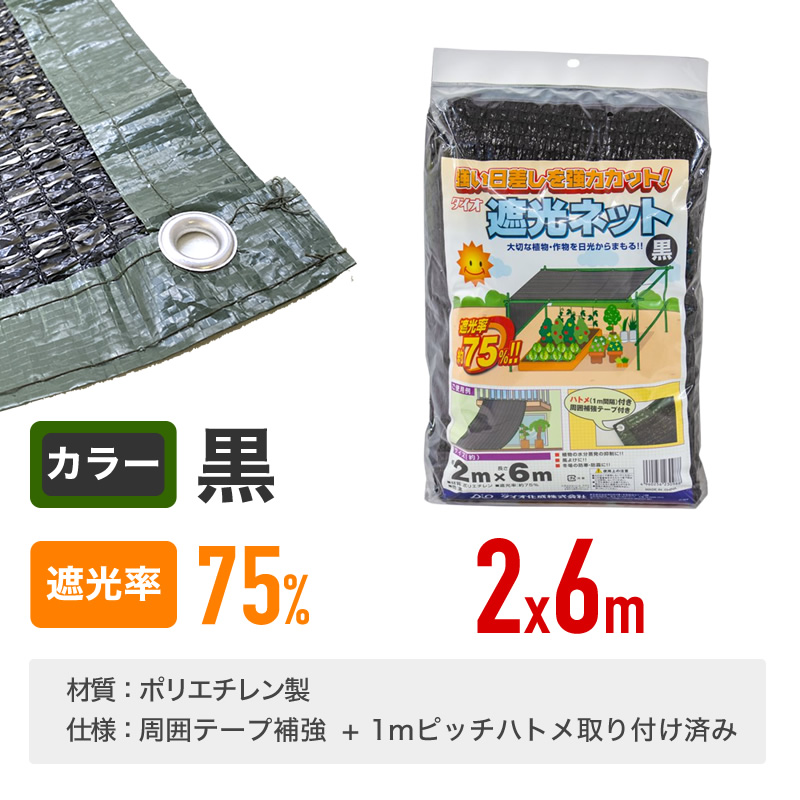 ダイオ 公式 ラッセル遮光網75TH 75％ サイズ 幅2m×長さ6m 黒