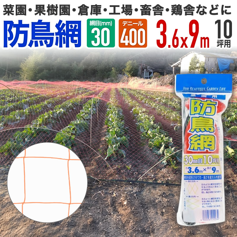 ダイオ 公式 防鳥網 オレンジ 30mm目 10坪 3.6mx9m 400D 農園芸用 やや