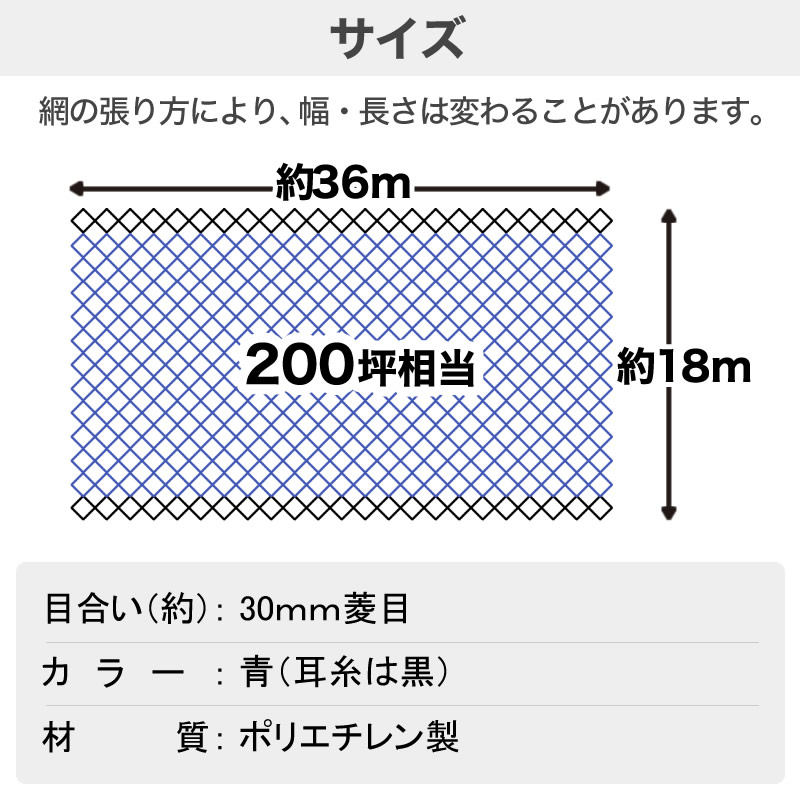 青色防鳥網2cm目　18m×27m ( 150坪 ) 青色防鳥網2cm目 18m×27m ( 150坪 ) 青色防鳥網2cm