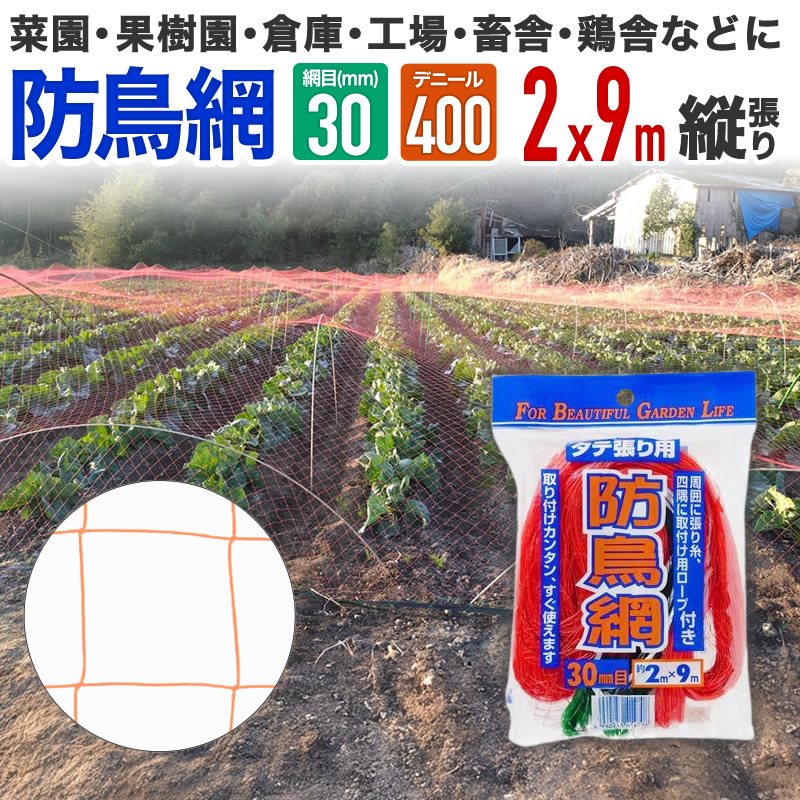 ダイオ 公式 防鳥網 オレンジ 30mm目 縦張り 2mx9m 400D 農園芸用 経済