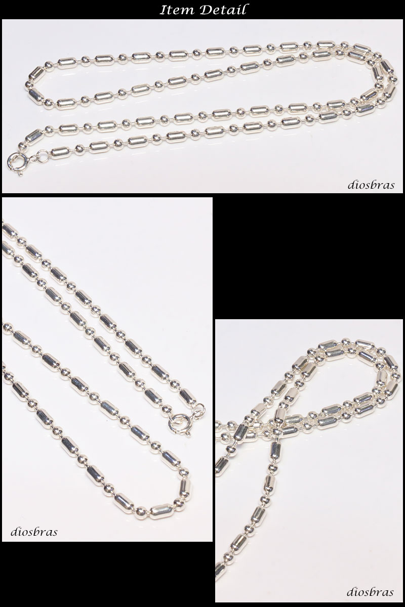 シルバー 925 変形 ミックス ボールチェーン 2.8mm 50cm 幅2.8mm 俵型