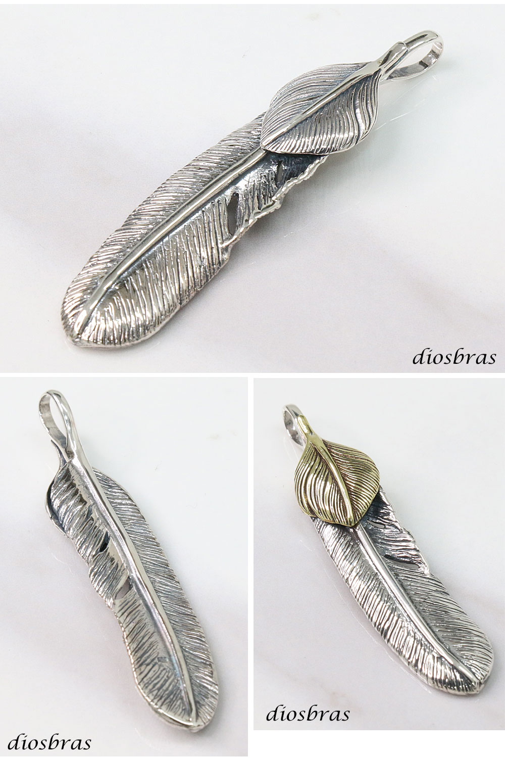 シルバー925 フェザー トップ ハート フェザーネックレス ハンドメイド