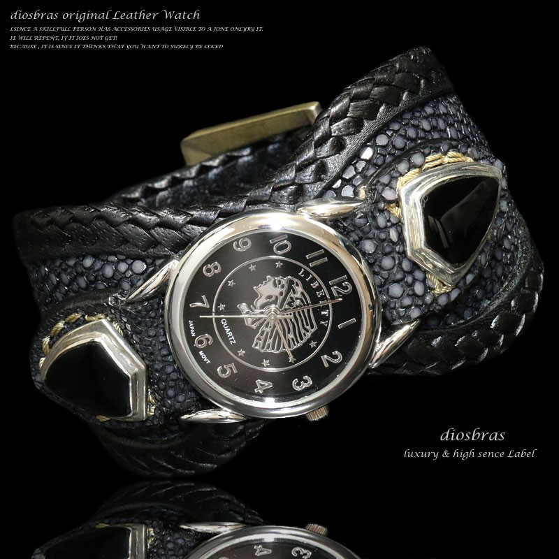 腕時計 メンズ ターコイズ オニキス 時計 レザーブレス ウォッチ