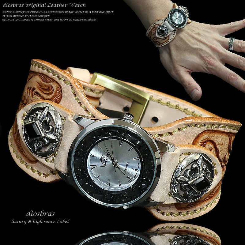 腕時計 メンズ ターコイズ オニキス 時計 レザーブレス ウォッチ 
