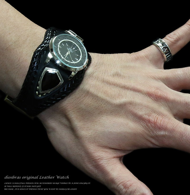 腕時計 メンズ ターコイズ オニキス 時計 レザーブレス ウォッチ 本革