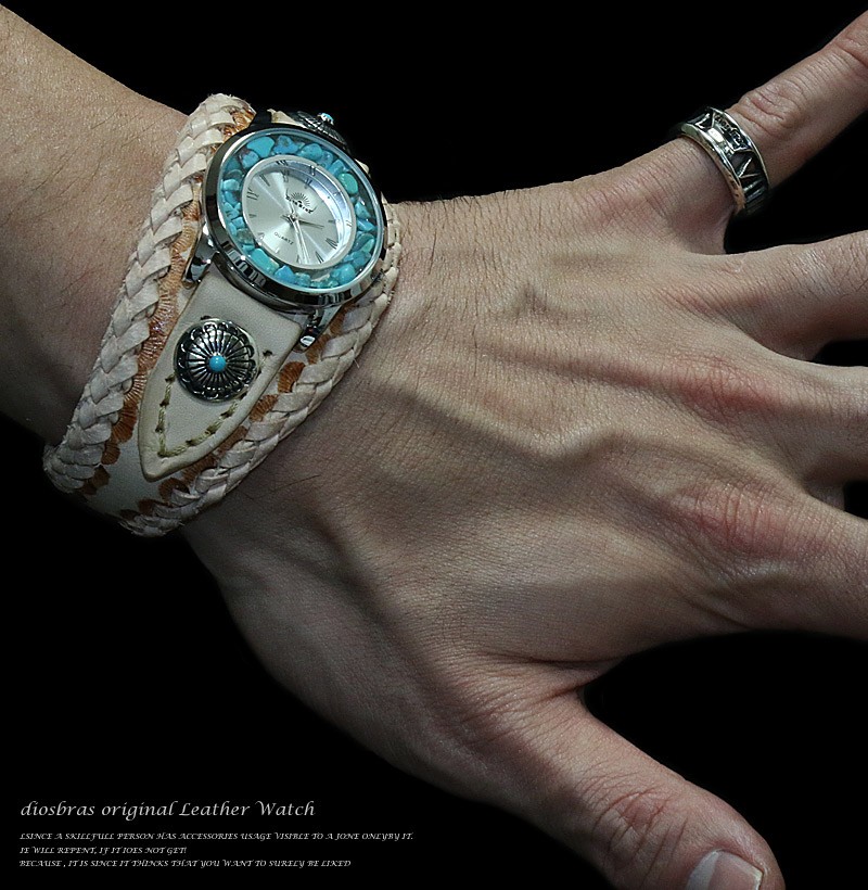 腕時計 メンズ ターコイズ オニキス 時計 レザーブレス ウォッチ 本革