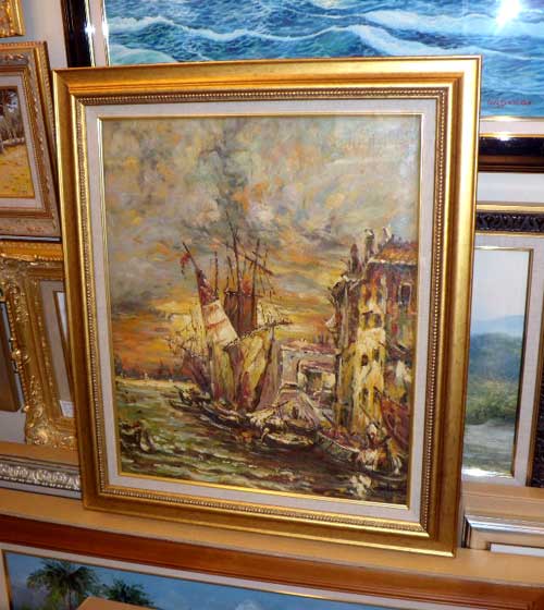 トライアンフギャラリー - 絵画・油絵 風景画 ヨーロッパ風景・港の船 12号｜Yahoo!ショッピング