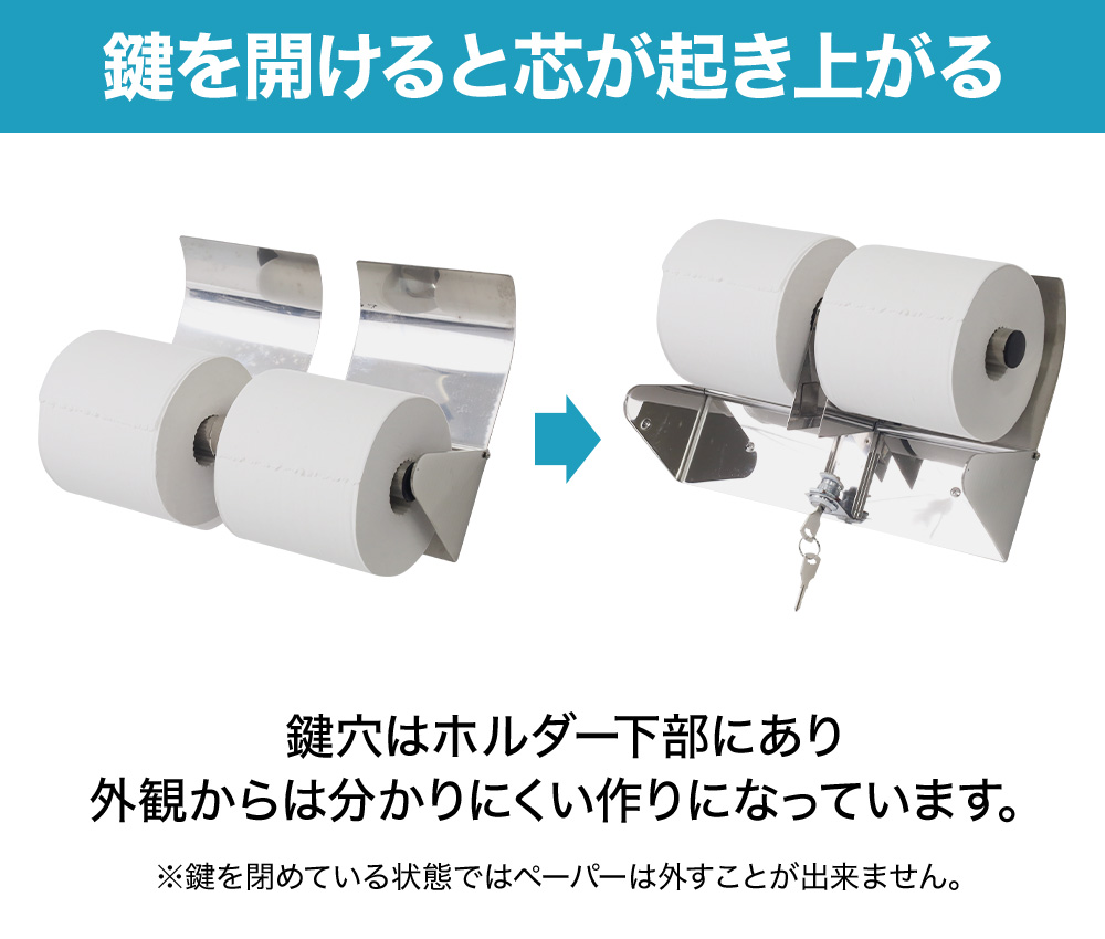 トイレットペーパーホルダー 2連 病院 学校 施設 盗難防止 鍵付き 業務