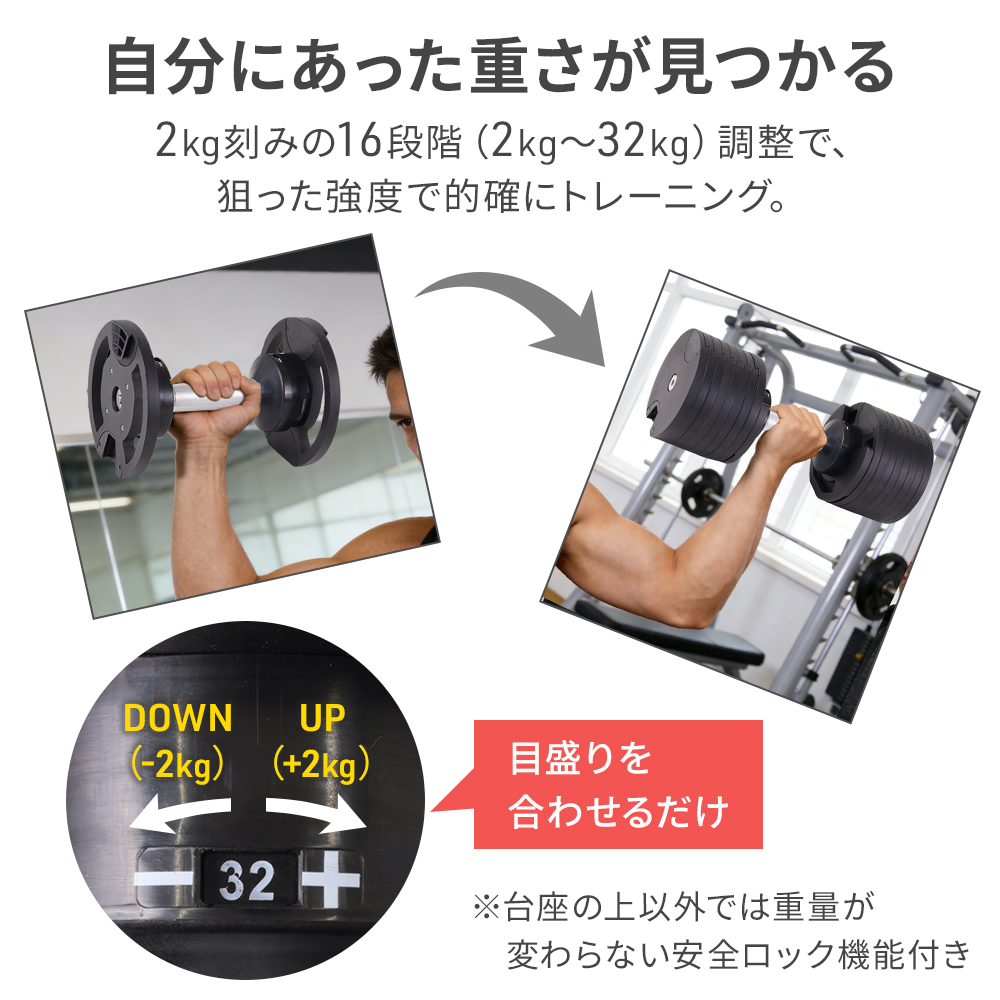 ダンベル 可変式 32kg 30kg 20kg 5kg 10kg 16段階 可変式ダンベル 2kg