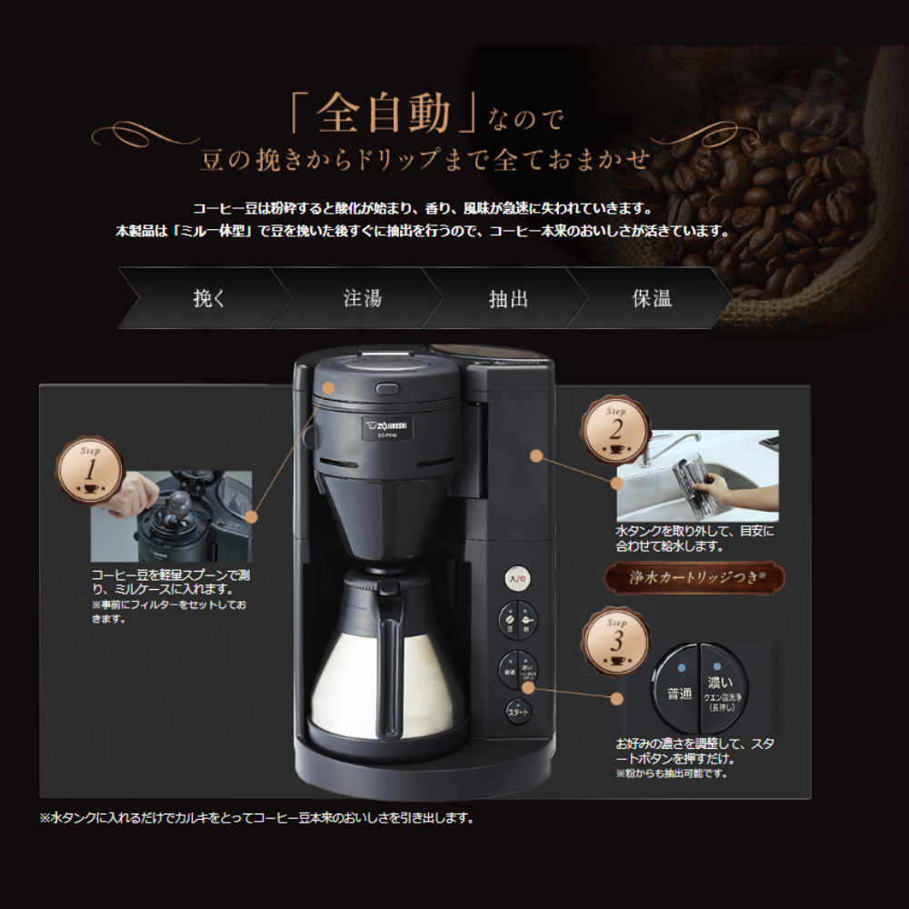 象印（ZOJIRUSHI） コーヒーメーカー EC-RT40 全自動 4杯分 1〜4杯