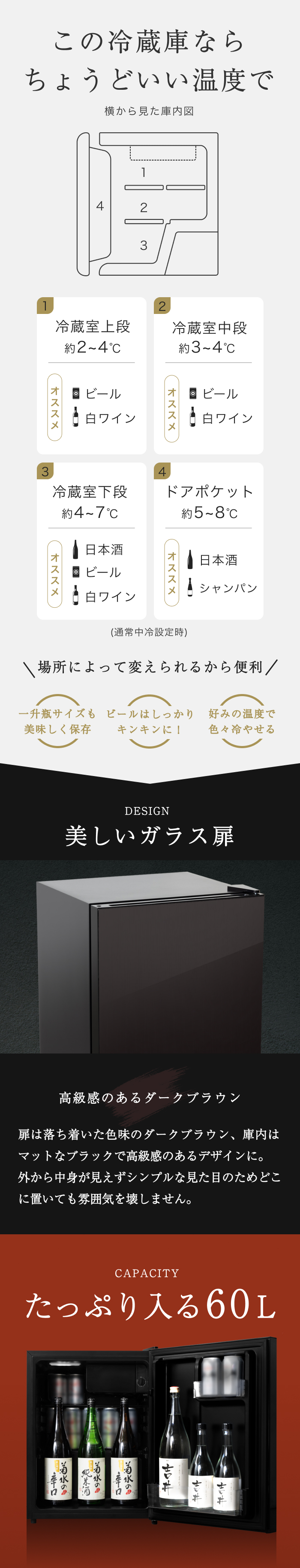 小型冷蔵庫 60L 一升瓶が入る 大容量 日本酒セラー 製氷皿付 小型冷蔵庫 60L 一升瓶が入る 大容量 日本酒セラー 製氷皿付