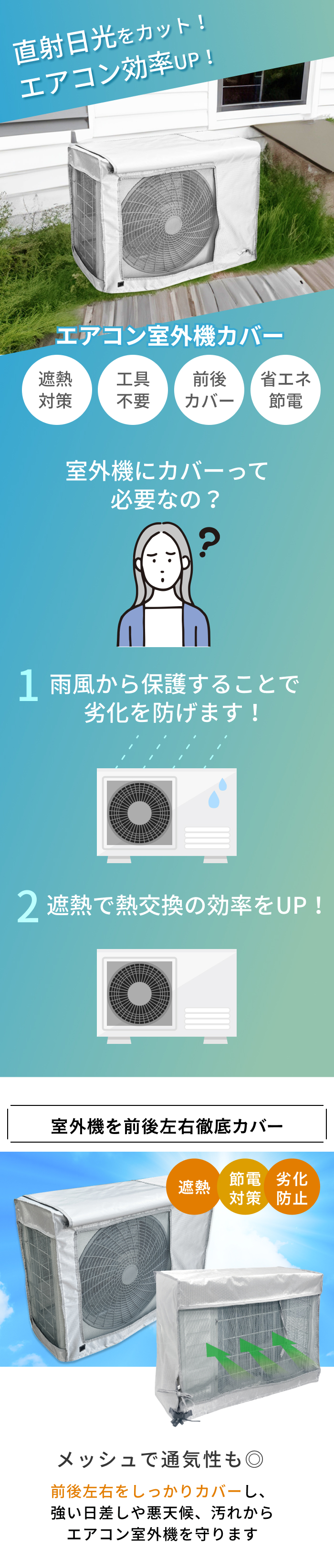 ヒロ・コーポレーション エアコン 室外機カバー メッシュ 省エネ