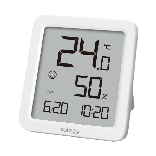 sology 温湿度計 コンパクト 湿度(快適度顔表示) 温度 日付 時計 カレンダー 熱中症対策 卓上 マグネット シンプル 角形 ホワイト THY0101WH |  | 01