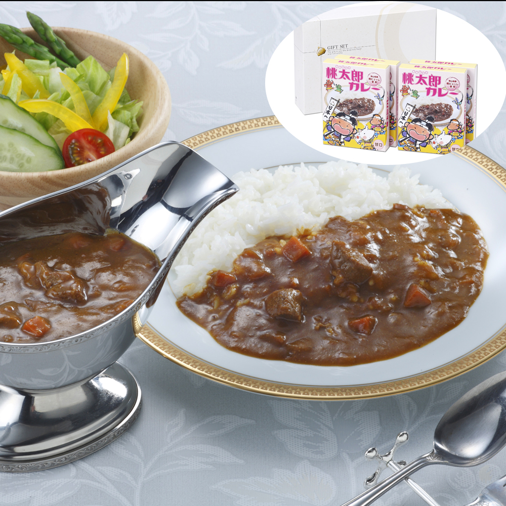 岡山 桃太郎カレー ビーフカレー 甘口 4箱セット 白桃 フルーツカレー ご当地カレー 高級 レトルト カレー 詰め合わせ ギフト