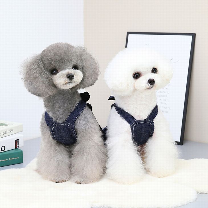 犬服 ハーネス一体型 リボンデニムワンピース（小型犬 中型犬用