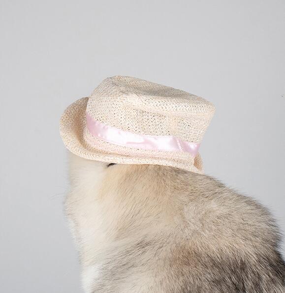 犬用 猫用 麦わら帽子 ピンクリボン XL / ストローハット