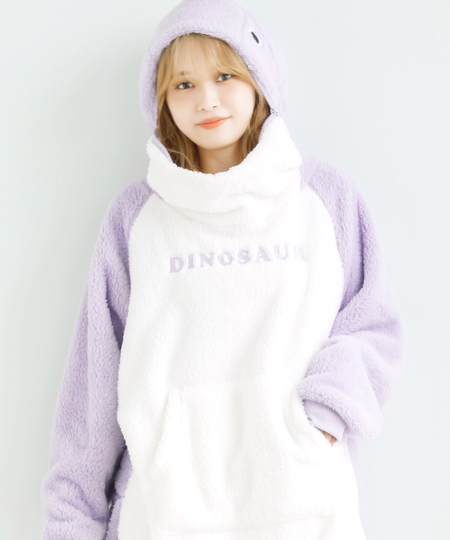 パジャマ 着ぐるみ 怪獣 ルームウェア レディース 冬 ワンピース 長袖 パーカー モコモコ 秋 暖かい ゆったり チュニック丈 青 水色 紫 2025年 | Dita | 02