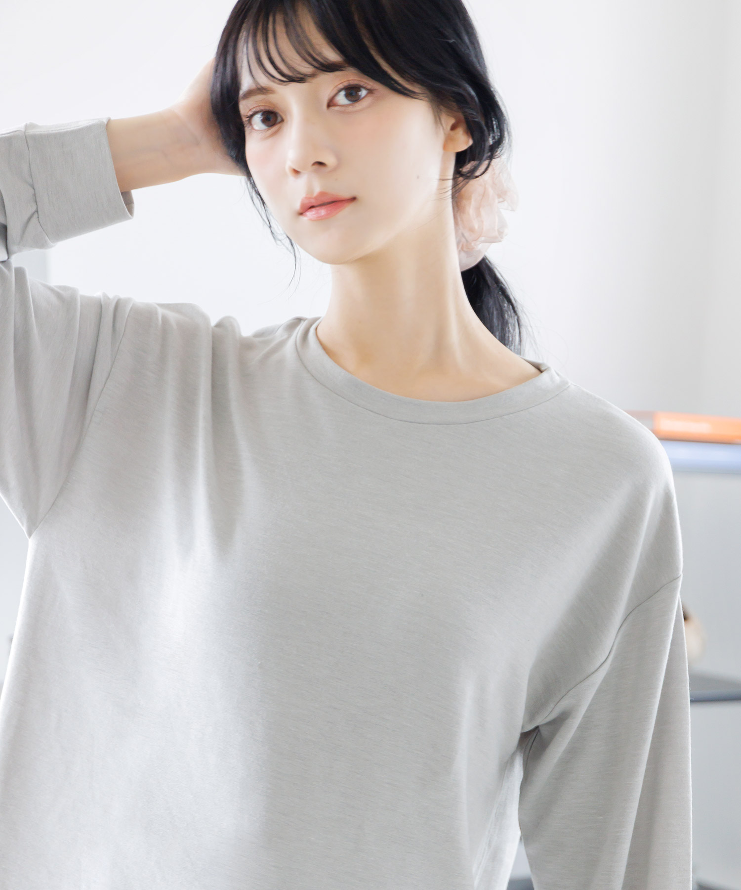 ルームウェア レディース 冬 長袖 パジャマ 前開き 春 秋 セットアップ 上下 ロングパンツ 薄手 とろみ Tシャツ さらさら ピンク グレー 水色 入院 新作 2025年 | Dita | 01
