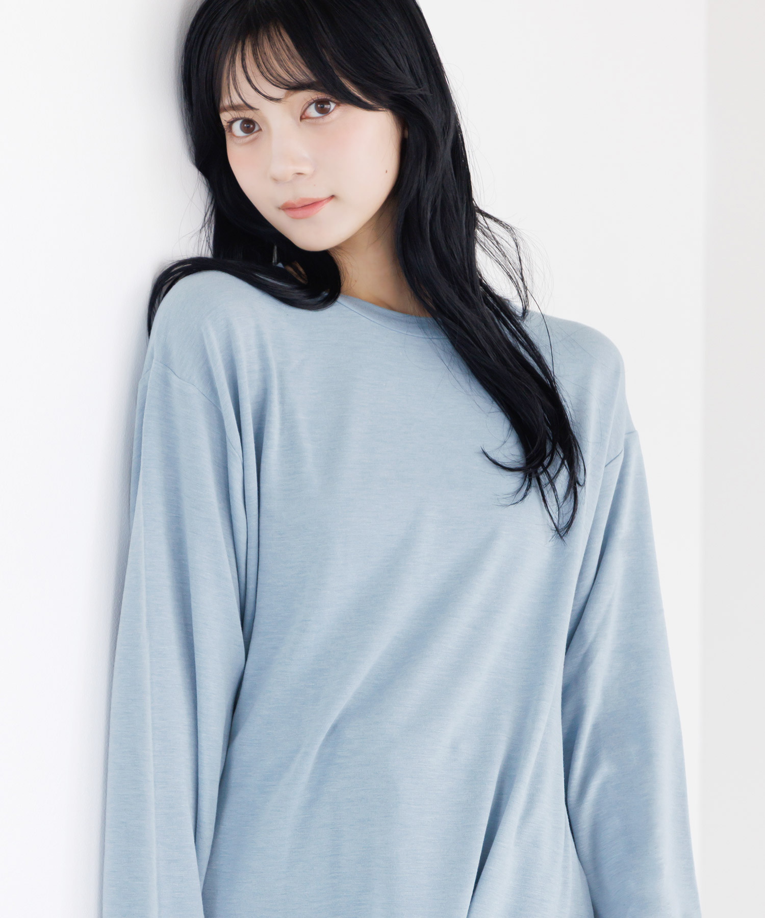 ルームウェア レディース 冬 長袖 パジャマ 前開き 春 秋 セットアップ 上下 ロングパンツ 薄手 とろみ Tシャツ さらさら ピンク グレー 水色 入院 新作 2025年 | Dita | 02