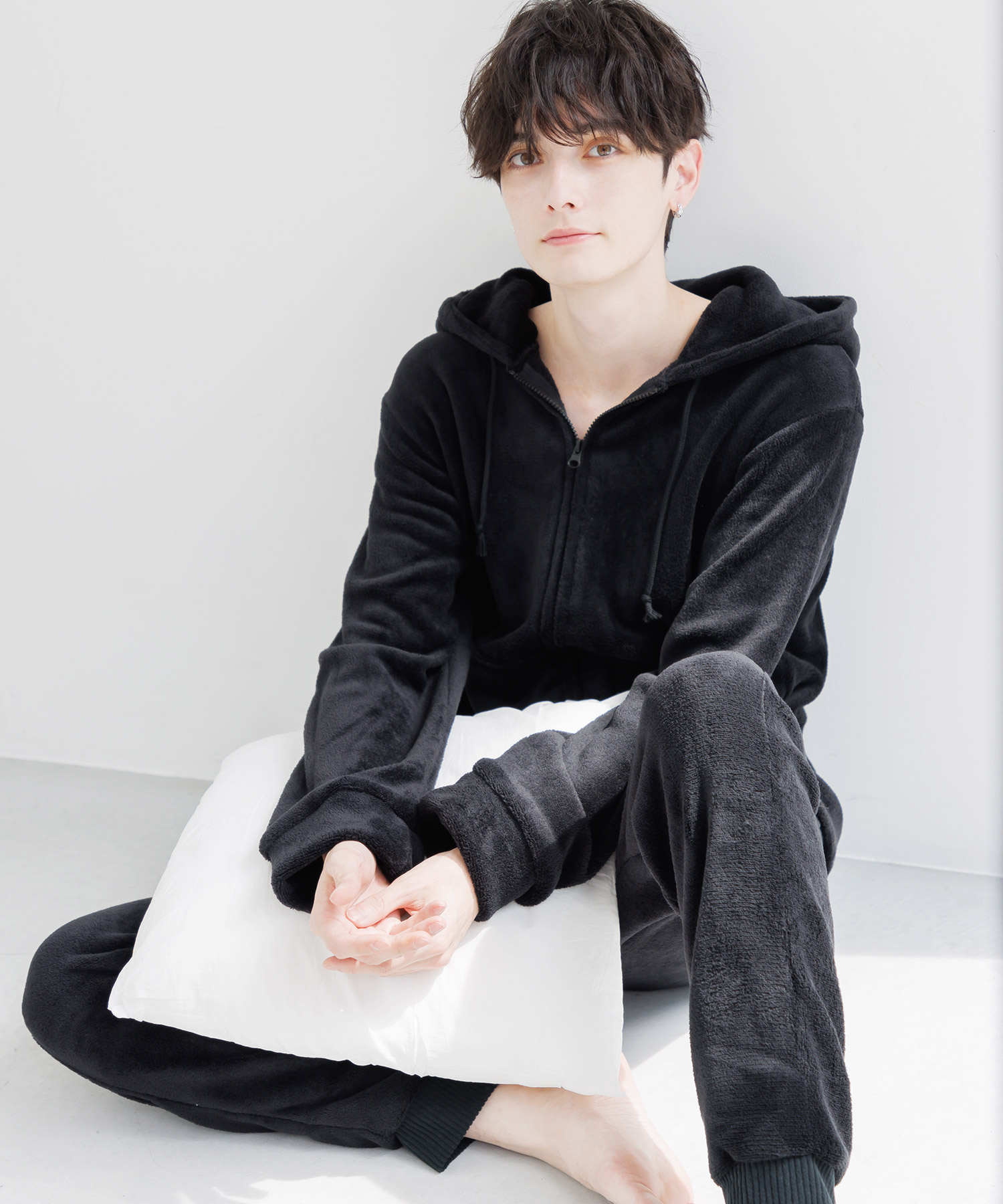 パジャマ メンズ 長袖 冬 前開き 冬 裏起毛 パーカー ルームウェア セットアップ 上下 長ズボン ロングパンツ 暖かい ゆったり 秋 紺 黒 グレー 新作 2025年 | Dita | 01