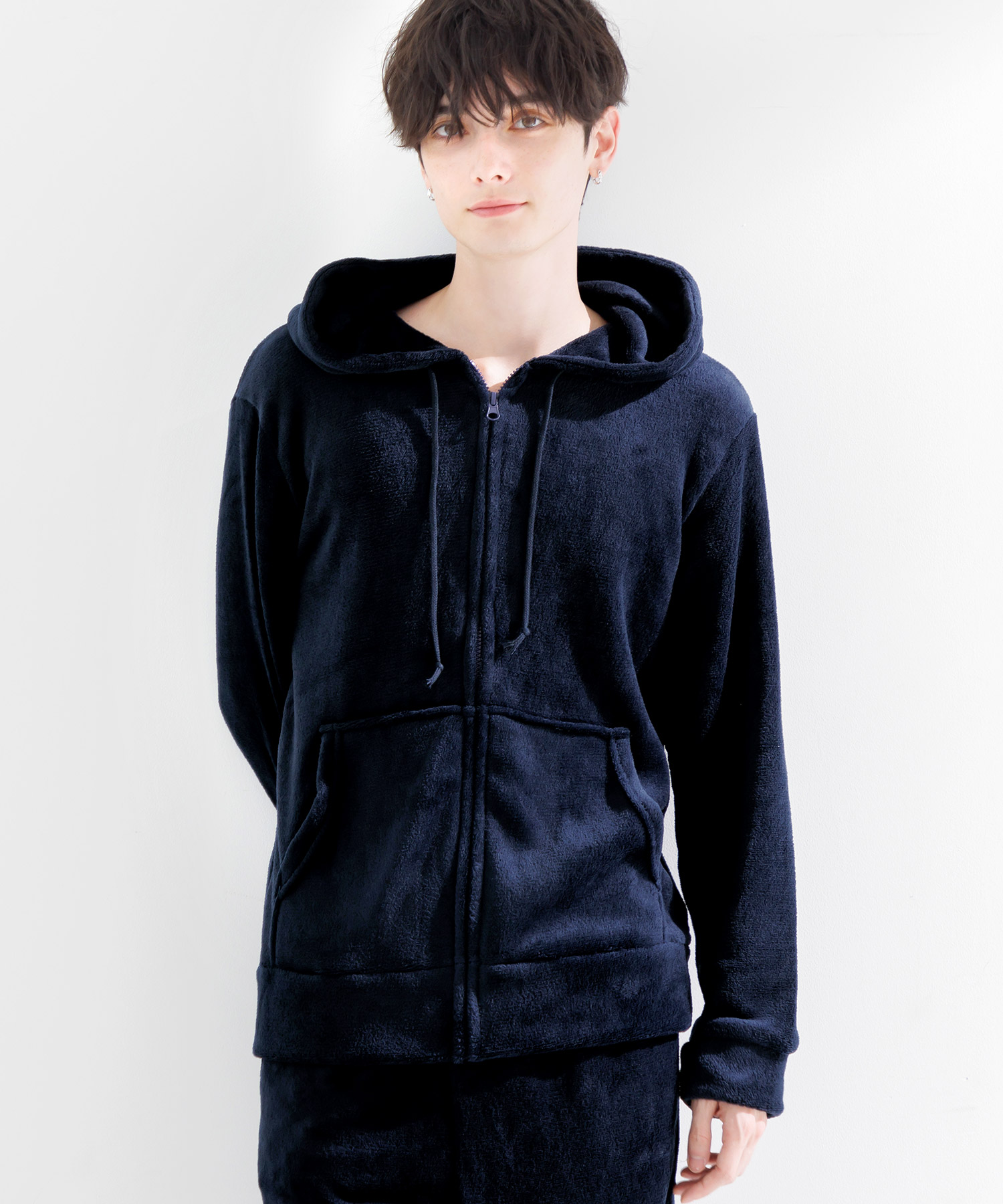 パジャマ メンズ 長袖 冬 前開き 冬 裏起毛 パーカー ルームウェア セットアップ 上下 長ズボン ロングパンツ 暖かい ゆったり 秋 紺 黒 グレー 新作 2025年 | Dita | 02