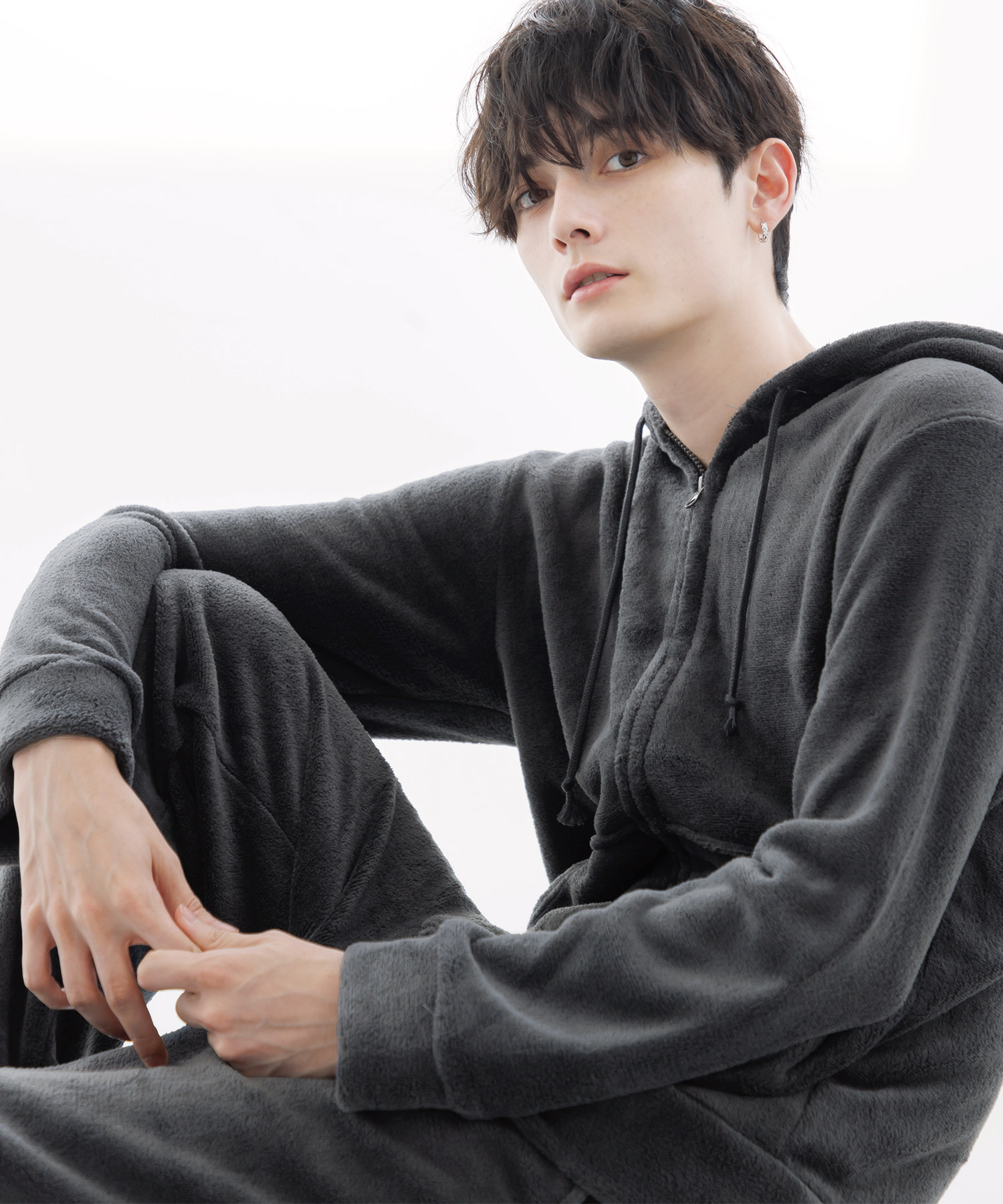 パジャマ メンズ 長袖 冬 前開き 冬 裏起毛 パーカー ルームウェア セットアップ 上下 長ズボン ロングパンツ 暖かい ゆったり 秋 紺 黒 グレー 新作 2025年 | Dita | 03