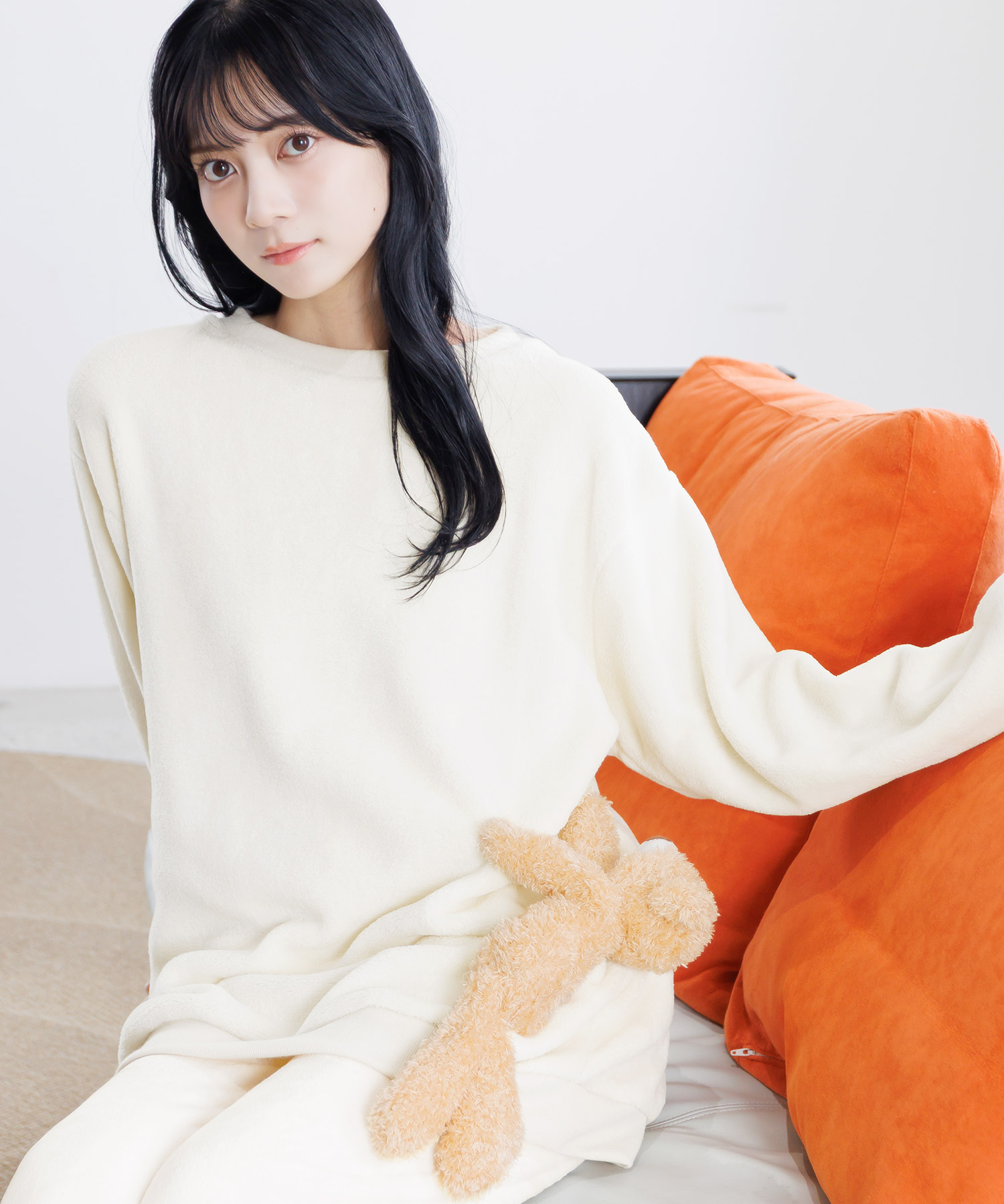 パジャマ 上のみ ルームウェア レディース 長袖 冬 秋 暖かい トレーナー プルオーバー シンプル モコモコ 起毛 ふわふわ くま ピンク 白 青 新作 2025年 | Dita | 02