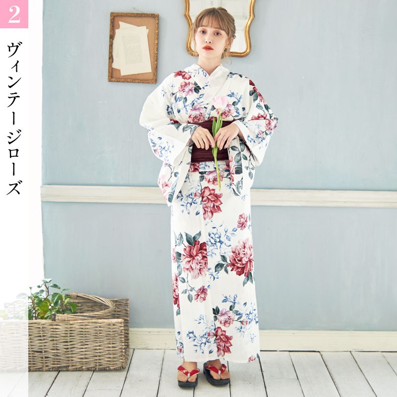 Dita レディース 浴衣 セット 簡単（ゆかた・しわ兵児帯・下駄