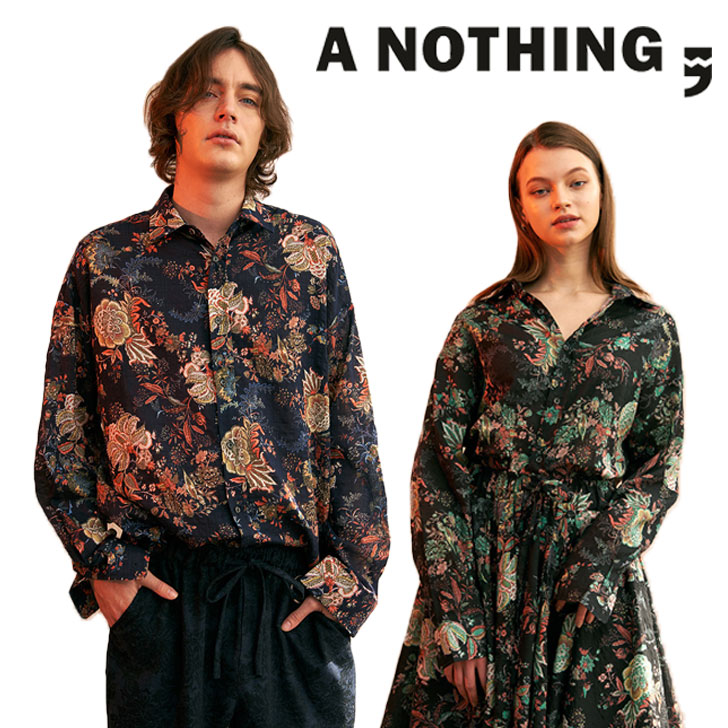 エーナッシング 長袖 A NOTHING 正規販売店 VINTAGE FLOWER DROP-SHOULDER SHIRT ビンテージフラワードロップショルダーシャツ 全2色 20SPR-03-NV/BK ウェア