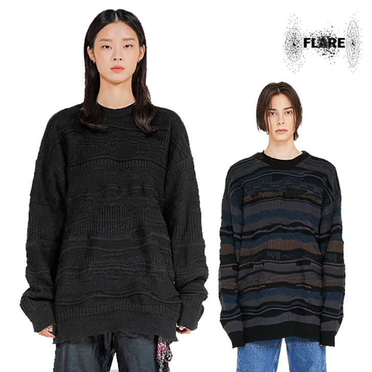 フレアアップ ニット FLAREUP 正規販売店 4MIX OVER KNIT SWEATER 4ミックス オーバー ニットセーター BLACK TURKISH BLUE FU-147 長袖 ウェア